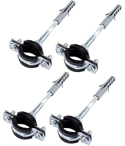 SKIR'CO Lot de 4 supports de tuyau avec revêtement en caoutchouc noir pour tuyaux de Ø 20-25 mm, pour montage mural et plafond (4 pièces)