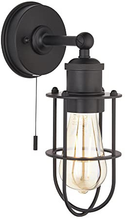 Matt Black Industrial Caged Bathroom Wall Light - Ip44 Rated - Knurled Detailing | Matt Black Finish Finish - Bulb Not Included - Requires 6W LED E27 Warm White - Non-Dimmable Lighting