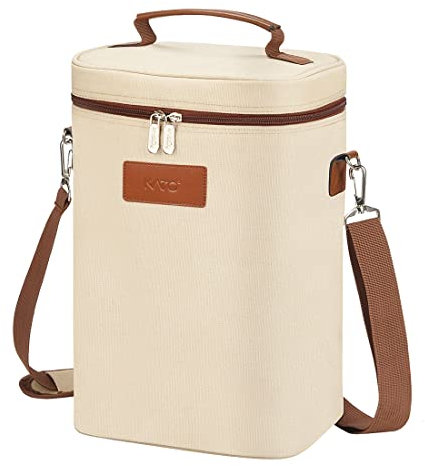 Kato Tirrinia Sac isotherme 4 bouteilles Sac à vin isotherme Portable Sac isotherme à vin avec sangles pour pique-nique fête BYOB Restaurant Dégustation de vin Beige 22 × 18 × 32 CM