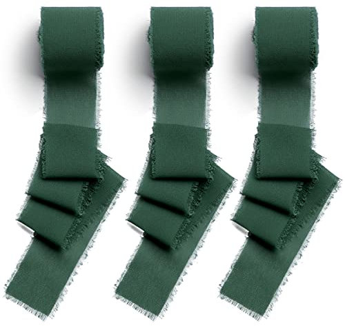 CHUQING 3 Rollen Chiffonband Dunkelgrün 38mm, 6 Meters Dekoration Geschenkband breit Schleifenband, Stoffband für Hochzeit, Taufe und Geburtstag Geschenke