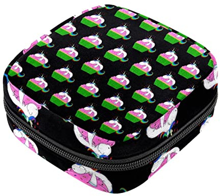 Damenbinden Aufbewahrungstasche, Cupcake Einhorn Menstruationstasse Tasche, tragbare Damenbinden Pads Aufbewahrungstaschen Feminine Menstruation Erste Periode Tasche für Teenager Mädchen Frauen Damen
