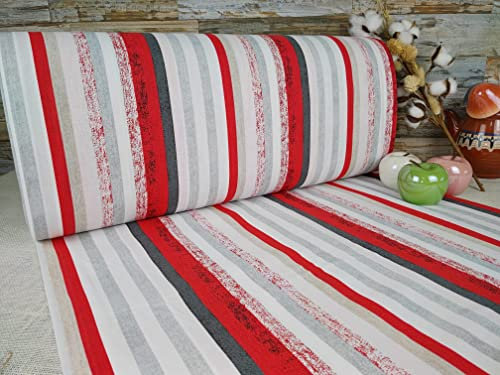 240cm Extrabreit Popeline Baumwolle Stoff Meterware ab 50cm 100% Baumwollstoff Stoffe Bastelstoff ÖKO-TEX Ranforce Kinderstoffe Stoffe Babystoffe Bunte Streifen Linien VP0G011 (Rot-Grau-Weiß)