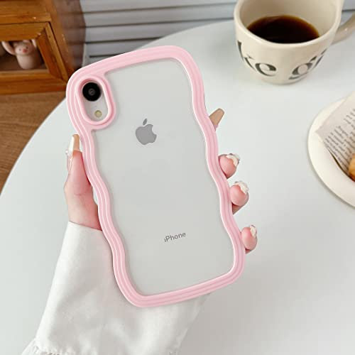 XIZYO Transparente Hülle für iPhone XR, Niedliche Durchsichtig Lockige Wellen Rahmenform Aesthetic Design Handyhülle, für Mädchen Frauen Schlanke Weiche TPU Stoßfest Schutzhülle, Rosa
