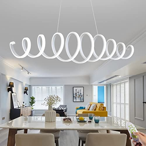WERSVG Esstischlampe Dimmbare LED Hängeleuchte Weiß Einziehbares Modern Wohnzimmer Pendelleuchte Höhenverstellbar Hängelampe, für Esstisch Esszimmer Küche Büro Kronleuchter L100cm, 90W