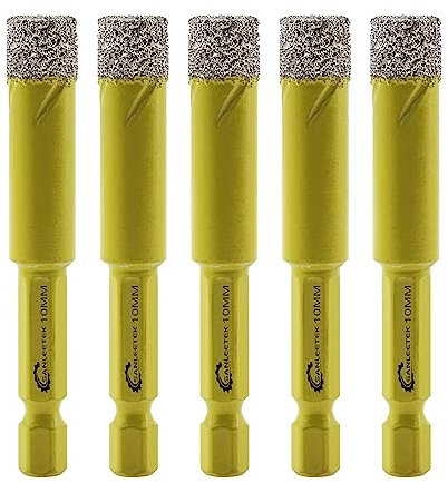 Foret Diamant Sec Set - 5 pièces 10mm SANLEETEK Trépan Diamant avec Queue à Changement Rapide pour Marbre Granit Céramique Porcelaine Carrelage Grès Quartz