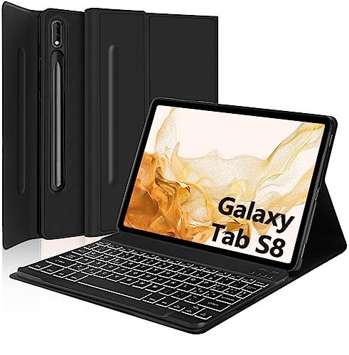 IVEOPPE Tastiera Bluetooth Illuminata per Samsung Galaxy Tab S8/S7 11, Nero