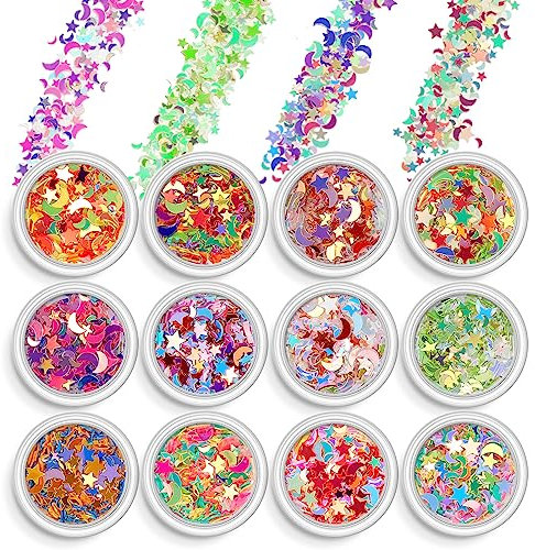 AOOWU Chunky Glitter, 12 Colors 3D Nail Art Glitter Sequins for Nail Art Decoration, Festival Nail Glitter Powder, Holographic Cosmetic Glitter for Face Body Eye Hair Nail and DIY Art (14)