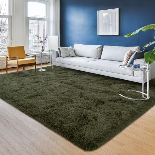 Przemy Vorleger für Wohnzimmer, Schlafzimmer,großer, flauschiger, hochfloriger Teppich für Kinderzimmer, Schlafsaal, Spielzimmer, Innenbereich, Heimdekoration, modern, weich, 152 x 243 cm, Olivgrün
