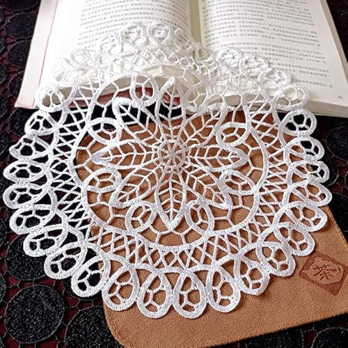 4 Stück Spitze Runde Gestickte Tischläufer - Handarbeit Geklöppelt Weiße Spitzendeckchen, Platzdeckchen für Küche, Esszimmer, Dreamcatcher Dekoration 15cm