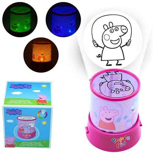 SRV Hub Peppa Pig LED-Projektor-Nachtlampe, 12 cm, batteriebetrieben, tragbare Tischlampe, ideales Licht für Kinderschreibtisch oder Schlafzimmer ab 3 Jahren