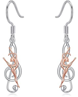 Ballerina Tänzerin Ohrringe 925er-Sterlingsilber Violinschlüssel Musiknote baumelnde Ohrringe hypoallergen Ballettkonzert Geschenke Schmuck für Teenager Mädchen Frauen Damen