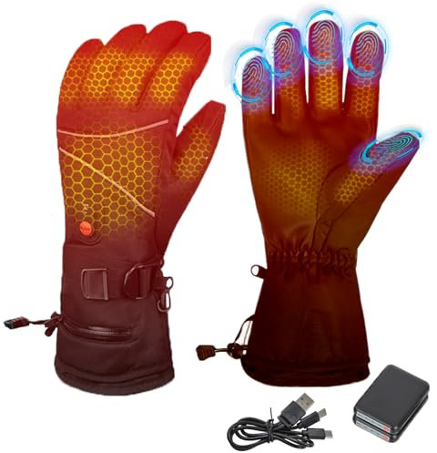 Beheizte Handschuhe, Beheizbare Handschuhe Herren wasserdichte, Heated Gloves mit 5000mAh*2 Wiederaufladbare akku, 3 Einstellbarer Temperatur, Winter Outdoor für Motorrad, Radfahren, Skifahren