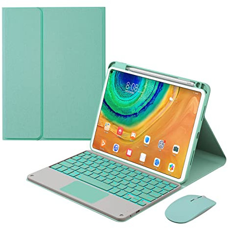 Tastatur Hülle für Huawei Matepad 11.5 mit Touchpad, Abnehmbare Tastatur Mit Hintergrundbeleuchtung, Schlankes Leder-Folio, Smart Cover Mit Stifthalter,Grün