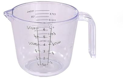 Misurino graduato in plastica trasparente con beccuccio e manici, per ricette, ingredienti, farina, acqua, liquidi (150 ml di trasparenza)