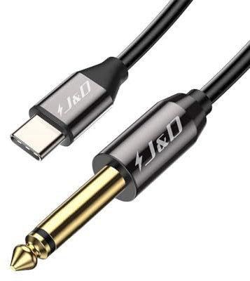 J&D Cavo Audio USB-C a 6,35 mm 1/4 Pollice TS, Cavo Adattatore AUX Mono Maschio USB Type-C a 1/4 Placcato in Oro, Compatibile con la Serie IPhone 15/16, 3 m
