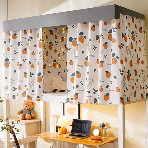 Treer Bettvorhang Hochbett Etagenbett Blackout Vorhänge 3D-Blume Staubdicht Betthimmel Hochbett Kinder Bettzelt Schlafsaal Bettvorhänge Schlafzimmer Vorhang Bett Zelt (Universal-Dach,Orangen)