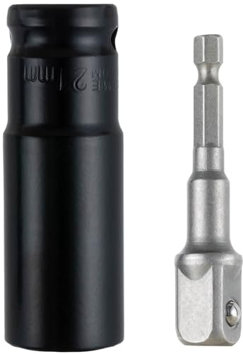 YoiYee 21mm Deep Impact Socket 1/2 Drive with 1/4 Hex Adapter | Chrome vanadium steel, 78mm socket length, 73mm extension shank, 6-point radius corner, locking pin hole, ball detent