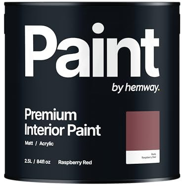 Hemway - Premium Interior Paint - Raspberry Red 2.5 L | Indoor Matt Finish, Acrylic & Water-Based Emulsion | Quick Dry & High Coverage for the Kitchen, Bathroom & Bedroom