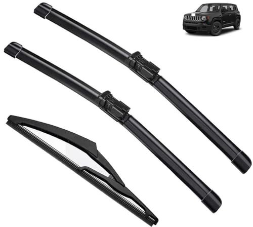 Limpiaparabrisas Juego de escobillas limpiaparabrisas delanteras y traseras compatible con Jeep Renegade 2015-2019 BU cepillos for parabrisas ventana 2016 2017 2018 cubierta de goma, Escobilla limp