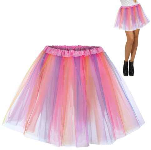 Uirheurd Regenbogen Kostüm Damen, Bunter Tüllrock, Geeignet für den Täglichen Gebrauch, den Besuch von Tanzpartys und Karneval