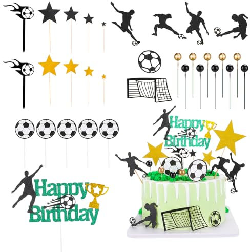 Radsocken 38Pcs Football Cake Toppers, Football Cake Decorations for Boys,Soccer Birthday Topper Kids Football Cupcake Topper Set,Birthday Cake Decorations for Football Theme Party Decoration Supplies