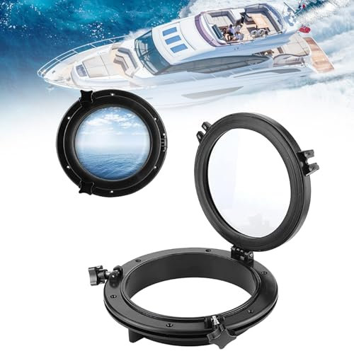 26.5 cm Marine Bullauge Fenster, Bullauge für Türen Wohnmobil, Ersatzfenster für Beleuchtung, Rund Schwarz Bullauge, Bullauge Fenster Zum öffnen,Universal für Boot Yacht Ersatzboot Zubehör