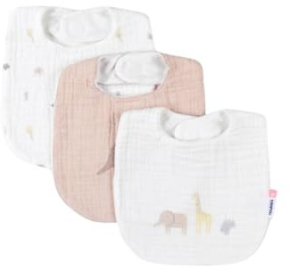 Noukie's - 3 Lätzchen aus Bio-Baumwollmusselin, naturfarben und beige, bis zu 12 Monate
