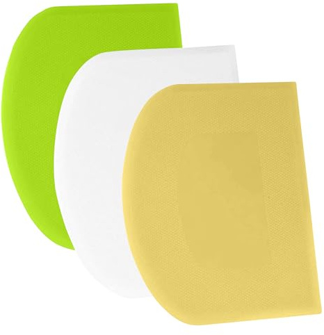 SURDOCA Dough Scraper Bench Scraper - 3P 4.7x3.7 Plastic Flexible Bowl Scraper, Sharp Edge & Angles Cake Scraper. Non-Slip Bakeware Decorating Tools Sculpting & Modeling Tools - White+Yellow+Green