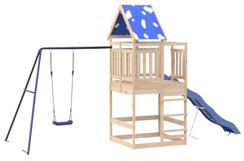 vidaXL Spielturm, Klettergerüst mit Schaukel Rutsche, Kinder Kletterturm Spiel-Zubehör für Garten, Holz Spielplatz Spielhaus, Massivholz Kiefer