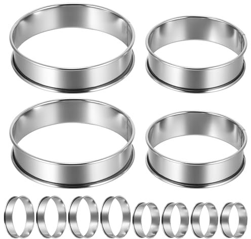 BTBHIHO 12er-Pack Backringe, Dessertringe, 10,5 cm und 8,5 cm, runde Waffelringe, Backringe aus Edelstahl, Kuchenringe, Muffinringe, geeignet für Pfannkuchen, Eier, Waffeln (groß und klein)