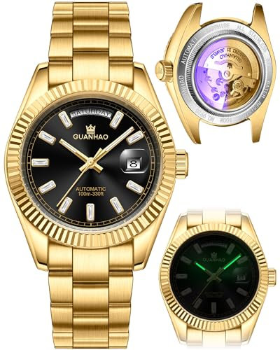 GUANHAO Men's Automatic Mechanical Business Luxury Watch,40mm Luminous Dial,100 Meter Water Resistant,Luxury Fashion Business Casual Sport Designer Watch with Calendar Function,Stainless Steel Strap.