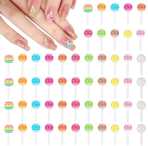 100 Pcs Nail Art Charm 3D Lollipop Charms Colorful 3D Resin Lollipops Nail Charms Mini Cute Sugar Decoration Kawaii Sweet Accessories for Colorful Decoration DIY Craft Making and Nail Art Ornament