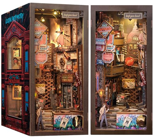 CUTEBEE Kit coin lecture, maison de poupée à monter soi-même, miniature, avec protection contre la poussière et lumière LED, serre-livres en bois, kits de maquettes, pour adultes (The Long Goodbye)