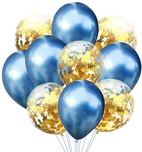 KOBOKO Luftballons Blau Set, 10 Stück Blaue Luftballons Geburtstag, Konfetti Gold Helium Ballons Geburtstag, Blau Helium Luftballon Hochzeit Deko, Blaue Ballons für Geburtstagsdeko Babyparty Deko