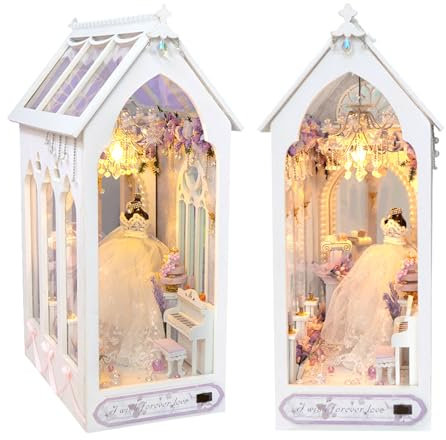 Cuteefun Book Nook DIY Holzbausatz, DIY Miniatur Puppenhaus Bausatz für Erwachsene zu Bauen, Hölzerne Buchstütze Regal Einfügen, Geburtstag Valentinstag Weihnachten Geschenk(Für Immer Liebe)