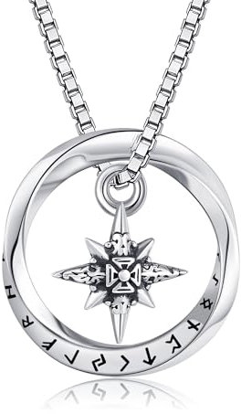 URONE Viking Necklace Sterling Silver Viking Mobius Compass Pendant Necklace Viking Norse Rune Jewellery for Women Men
