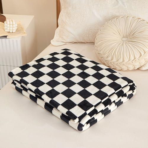 DOTBUY-SHOP Flanell Decken, Kuscheldecke Flauschig, Schachbrett Fleecedecke-Sofadecke, Winterliche Flanell Wärme Decke, Waschbar Flanell Kuscheldecke (150x200cm,Schwarz-Weißes Gitter)