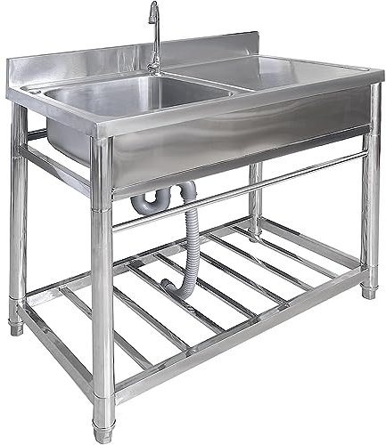 Lavabo de acero inoxidable con mesa de trabajo, estación de preparación de cocina, fregadero comercial para restaurante, independiente con soporte para lavarropas, para patio trasero, lavandería