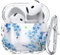 VISOOM Clear Case Kompatibel mit Airpods 4th Generation 2024, Unterstützung drahtloses Aufladen, Stoßfest, Weiches TPU Transparent Reduced Yellowing für AirPods 4 Cases mit Karabiner (Blaue Blume)