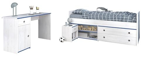 Jugendzimmer Smoozy 27 von Parisot 3 teilig Komplett Set in Kiefer Weiß mit Rosa ODER Blau - Jugendzimmer Kinderzimmer Möbel Teenagerzimmer