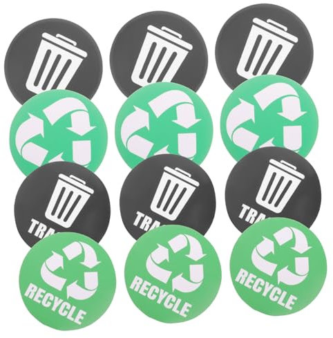 FELTECHELECTR 12pcs Recycle Sticker Trash Bin Labels for Garbage Sorting Self-adhesive Decals for Kitchen Office Home Outdoor Use Bright and Waste Classification Signs