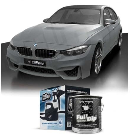 AutoFullCar - Kit Pintura Vinilo Líquido Full Dip - Formato 4 Litros + Pistola Eléctrica | Acabado Profesional y Removible | Fácil Aplicación | Coches, Motos (NARDO GREY, URBANO)