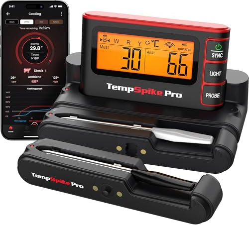 ThermoPro TempSpike Bluetooth Wireless Meat Thermometer Digital, WiFi Unlimited Range, Detachable Thiner Meat Probe & Standalone Base, 565℃ Heat Resistance, Food Thermometer for Cooking Grill Smoker