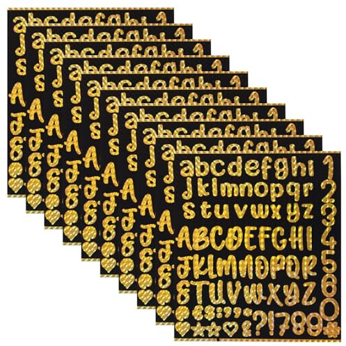 10 Sheets Letter Stickers for Stanley Cup, Waterproof Self-Adhesive Water Bottle Name Sticker Personalized Vinyl Number Tags Alphabet Logo Sticker for Stanley Tumbler Cups Accessories (Gold)