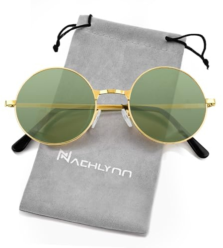 NACHLYNN Hippie Sonnenbrille 60er 70er Jahre Runde Hippie Brille Party Sonnenbrille für Damen Men
