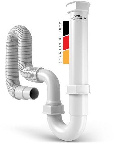 AquaHeld® Siphon für Küchenspüle mit flexiblem Ablaufschlauch [Made in Germany] - 1 1/2 “ x 40/50mm - Röhrensiphon ohne Geräteanschluss inkl. Anschlussdichtungen