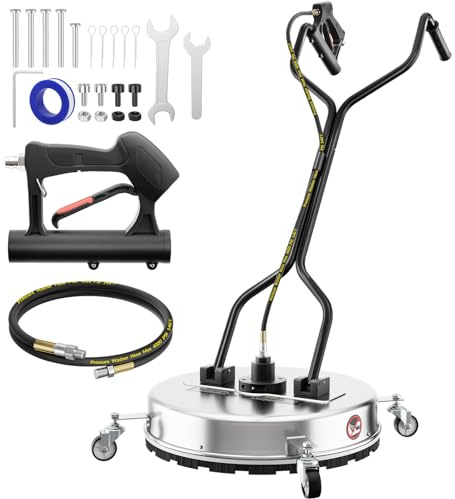51 cm Hochdruckreiniger, Oberflächenreiniger Edelstahl mit 4 Rädern, 9,5 mm Schnellanschluss, 4500 PSI Bodenreinigungs Power Washer für Beton, Terrasse, Deck
