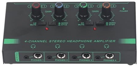 Rankomu 4 Channel Headphone Signal Splitter, Mono Stereo Switching Headphone Distribution Amplifier, Type C Power Supply, Compatible with Headphones and o Devices