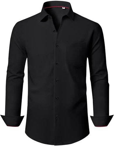 J.VER Mens Shirts Black Stretch Long Sleeve Dress Shirt Non Iron Plain Business Formal Fashion Party Halloween Funeral Shirt XL