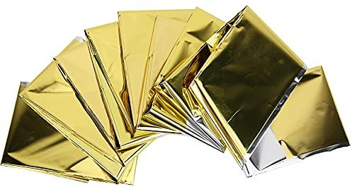 Phefop Notüberlebensdecke, Starke Reflektierende, wasserdichte, Wärmereserve, Rettungsversorgung für Camping -Wandern, 5pcs Silber und Gold, 210 X 140 cm (Gold)